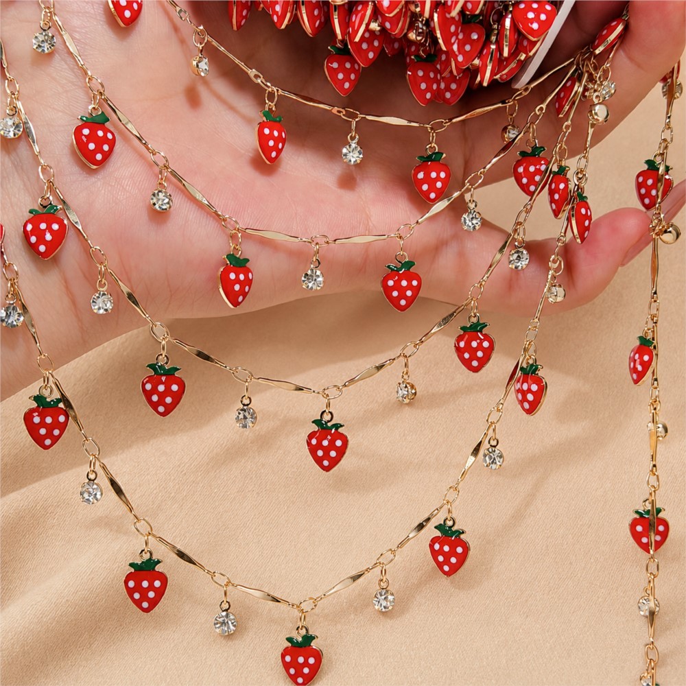 Jewelry Making For Kids - 0.5メートル1メートルステンレス鋼手作りエナメルストロベリーチェーンDIYキッズガールズネックレスブレスレット用パーツイヤリングジュエリー製作