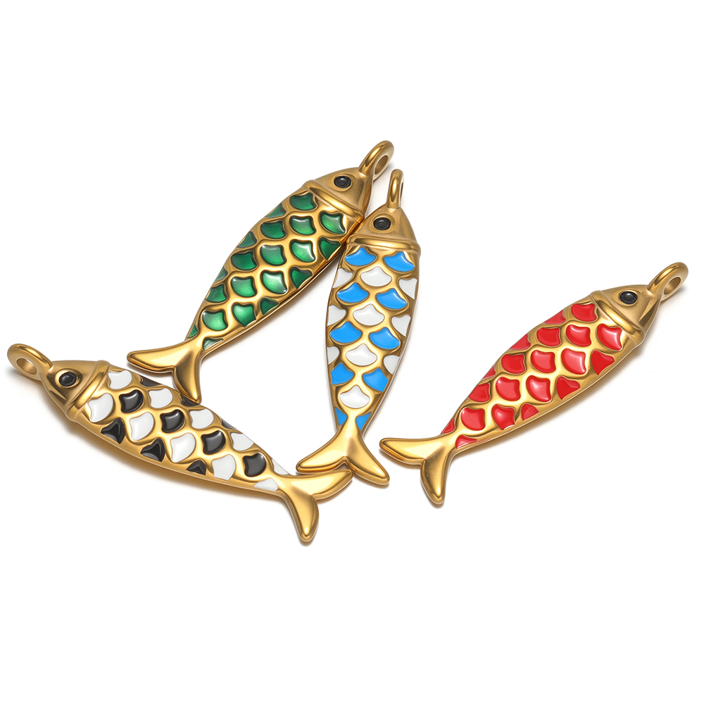 Jewelry Making For Kids - 4 個ステンレス鋼エナメルソリッドフィッシュチャームネックレスペンダント DIY キッズジュエリー作成用女性ブレスレットイヤリングコンポーネント