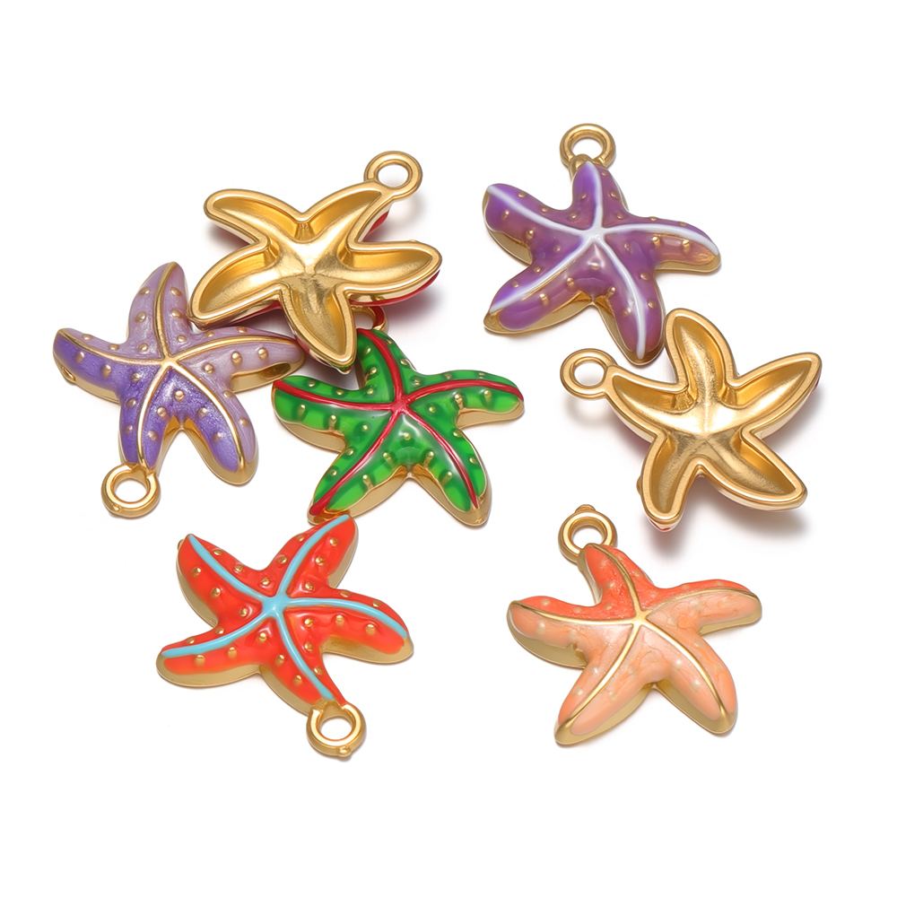Jewelry Making For Kids - 5 個のステンレス鋼エナメルピンクヒトデキッズサマーキュートネックレスチャーム DIY 女の子ジュエリー作成ブレスレット用品用