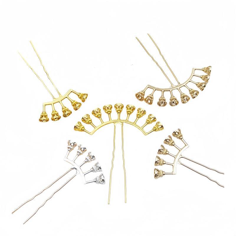 Jewelry Making Pins - 合金アーチ型ヘアピンブランク、複数のビーズマウント付き、DIY漢服ジュエリー製作工芸用、3色展開