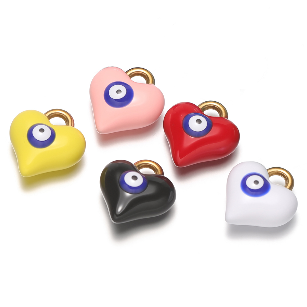 Jewelry Making For Kids - 5個入り ステンレススチール製 エナメル ハートアイ チャーム 子供用