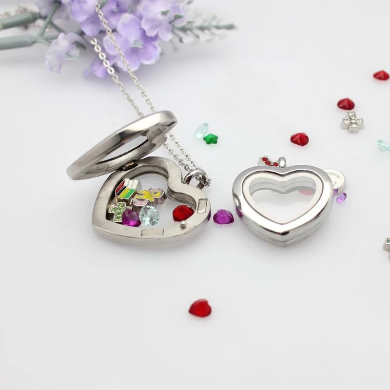 Jewelry Making Birthday Party - 24mm 30mm ハート型フローティングロケットペンダント ステンレス鋼製磁気ガラスロケット 合金メダリオン ネックレスチェーン