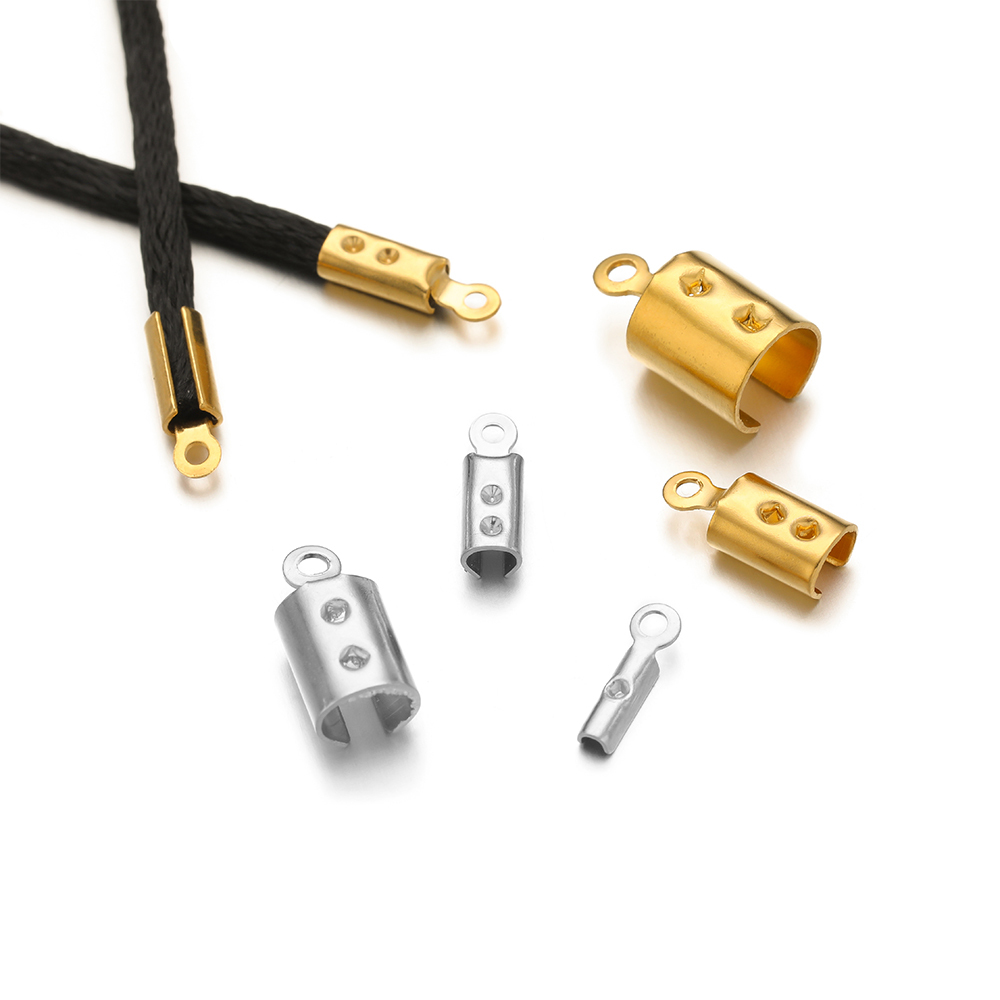 Jewelry Making Pins - 50 個のステンレス鋼高品質圧着エンドビーズキャップレザーコードクリップ DIY ジュエリー作成ネックレスコネクタ用品