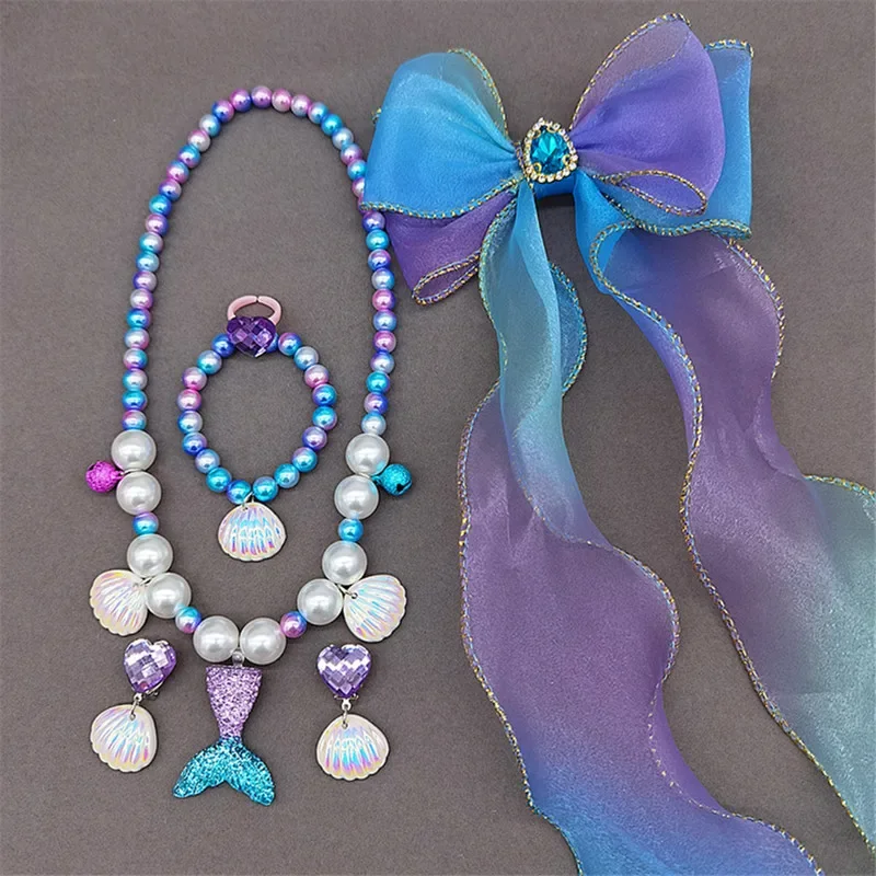 Jewelry Making For Kids - 女の子のマーメイドテーマスパンコールヘアアクセサリーマーメイドジュエリーキットネックレスリングヘアクリップヘアロープ硬化ジュエリーギフト子供のための