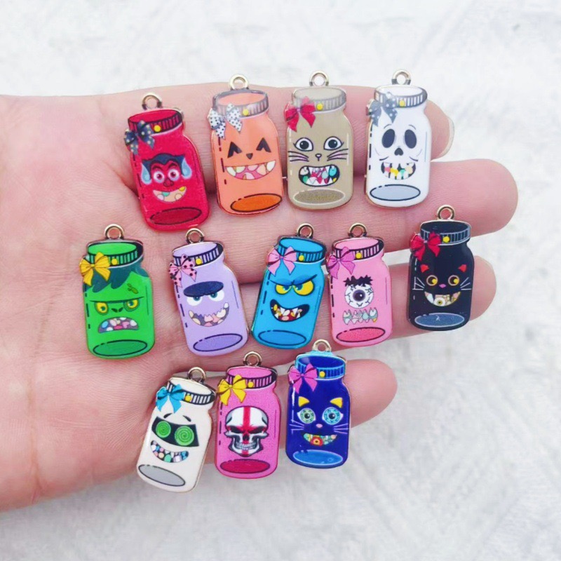 Jewelry Making Birthday Party - 12個の合金プリントボトルペンダント、DIYジュエリー作り用イヤリング、キーホルダーアクセサリー