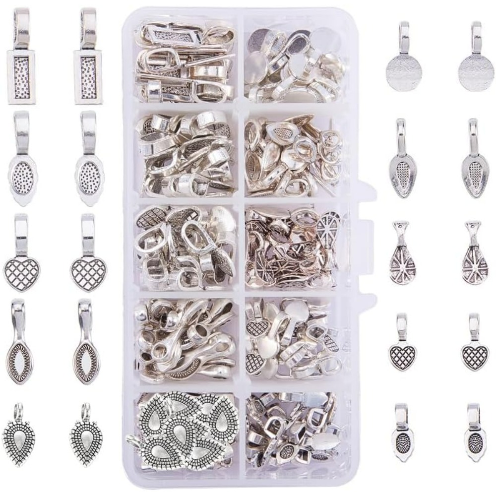 Jewelry Making Glue - チベット銀合金接着剤フラットパッドベイル、イヤリングまたはスクラブル用、ガラスコネクタ、ジュエリー作成キット、10スタイル、200個