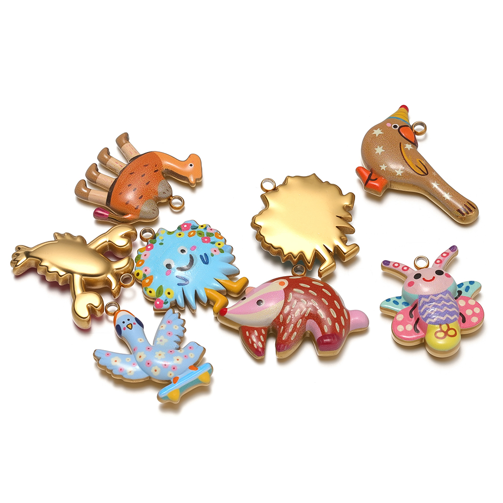 Jewelry Making For Kids - 4個入り ステンレススチール製 エナメルアニマルチャーム DIY用 かわいいジュエリーパーツ 女の子用ネックレス