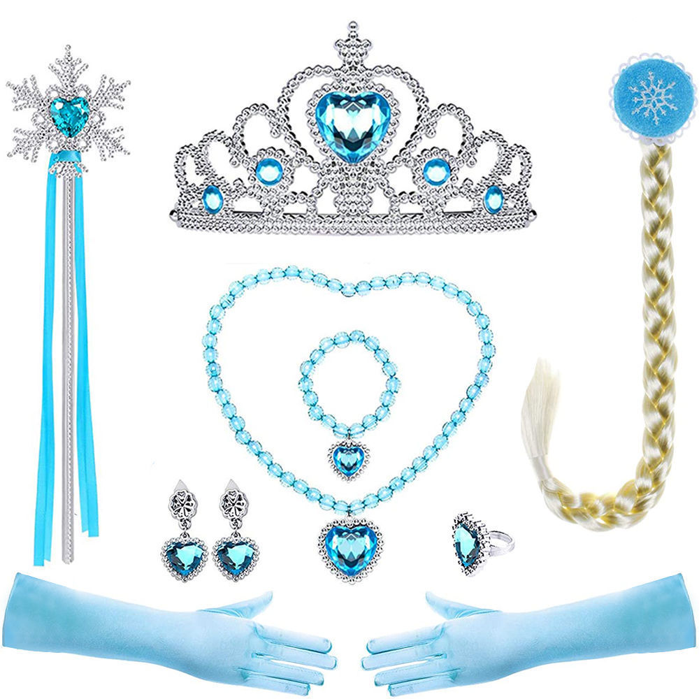 Jewelry Making For Kids - エルサプリンセスアクセサリー手袋杖王冠ジュエリーセットエルサウィッグネックレス三つ編みプリンセスドレス衣装コスプレドレスアップ用