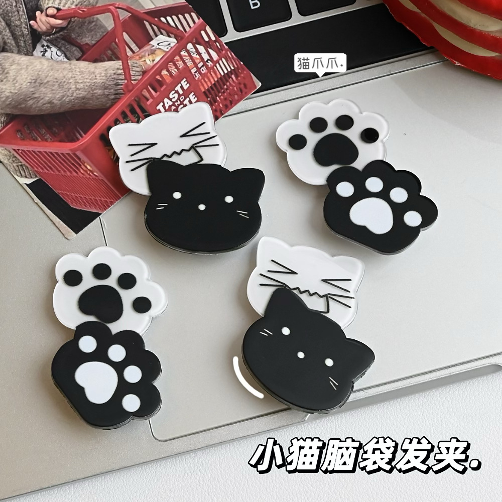 Jewelry Making For Kids - かわいい Y2K 猫のヘアピン黒白猫の足ヘアクリップかわいい美的ヘアアクセサリー女性女の子ジュエリー