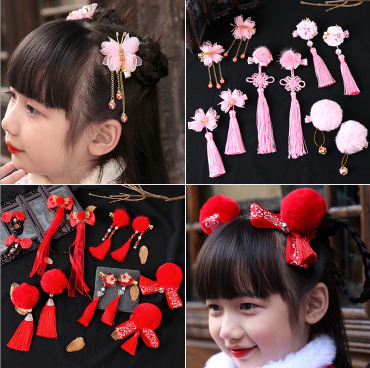 1 ペア中国韓服ヘアアクセサリー赤ピンクの花のヘアピンヴィン - Jewelry Making For Kids のレビューと価格