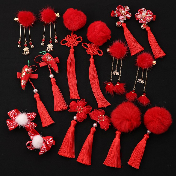 1 ペア中国韓服ヘアアクセサリー赤ピンクの花のヘアピンヴィン - Jewelry Making For Kids のレビューと価格