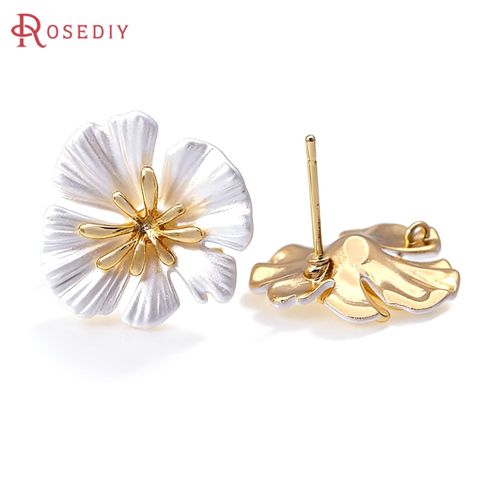 18K ゴールドカラー真鍮フラワースタッドイヤリングピンイヤ - Jewelry Making Pins のレビューと価格