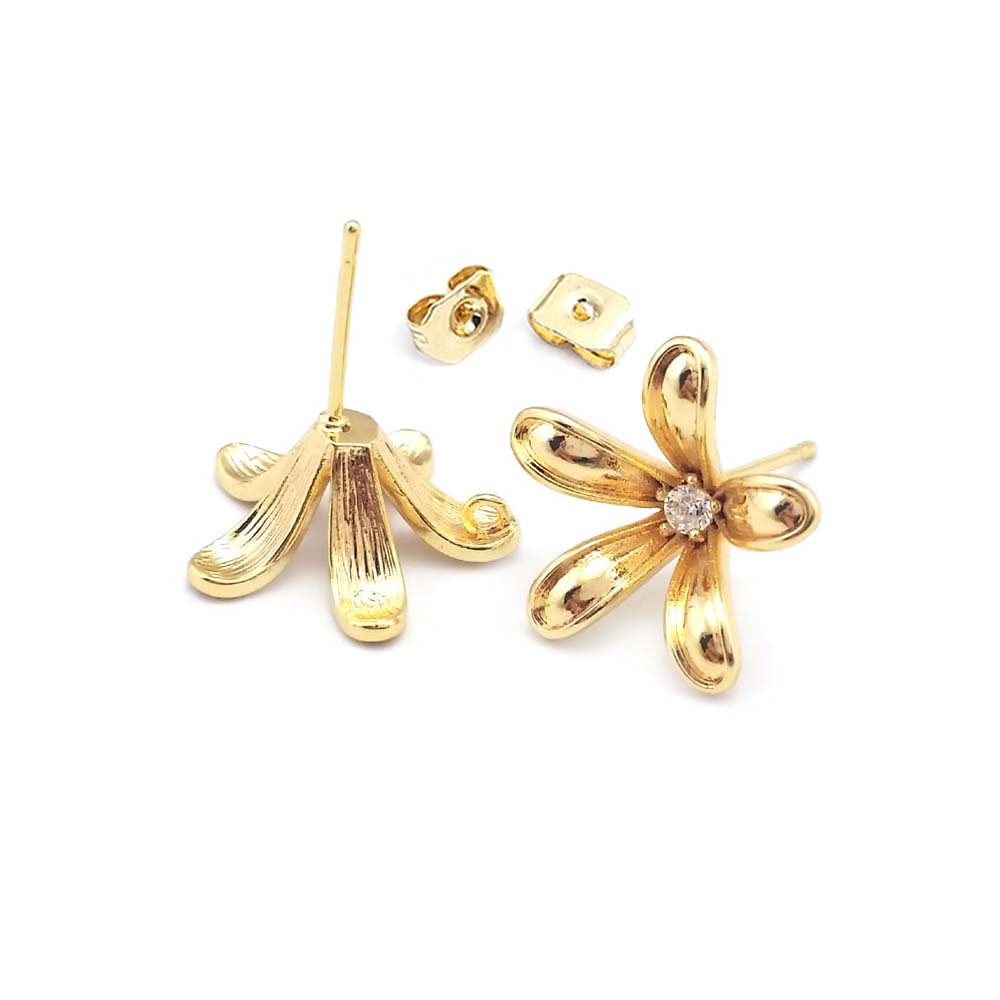 18K ゴールドカラー真鍮フラワースタッドイヤリングピンイヤ - Jewelry Making Pins のレビューと価格