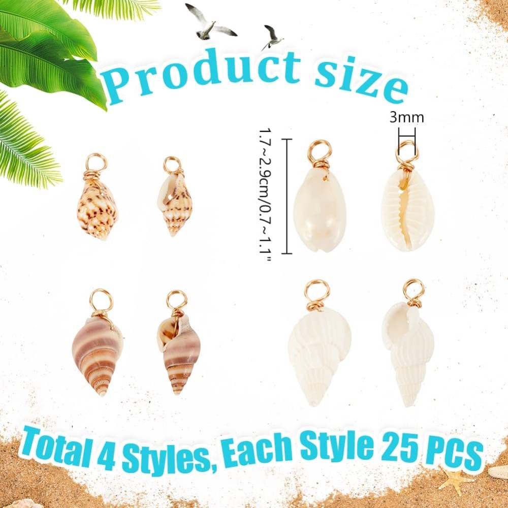 100 個 4 スタイルナチュラルシェルチャームペンダント貝 - Jewelry Making Kit For Beginners のレビューと価格