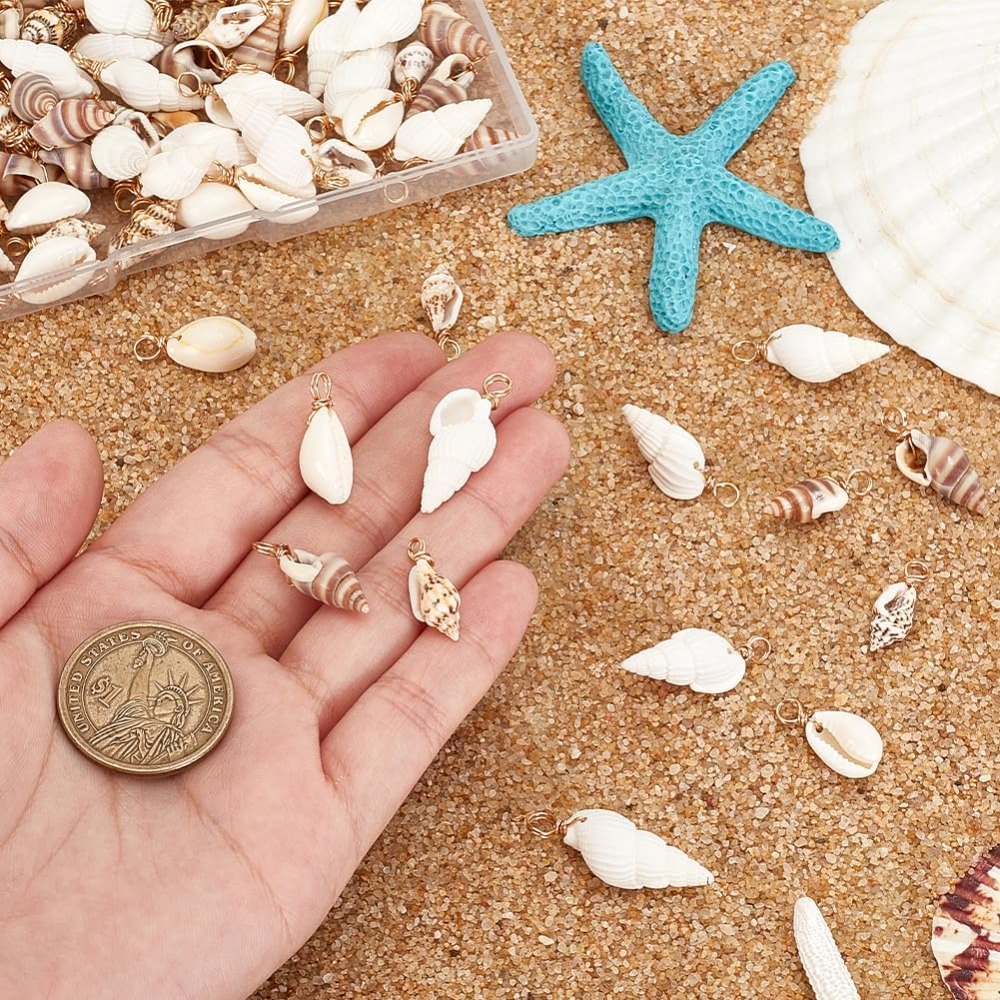 100 個 4 スタイルナチュラルシェルチャームペンダント貝 - Jewelry Making Kit For Beginners のレビューと価格