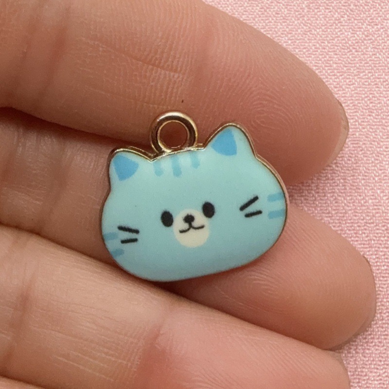 12個入りプリント猫ヘッド合金ドリップオイルペンダント、DI - Jewelry Making Birthday Party のレビューと価格